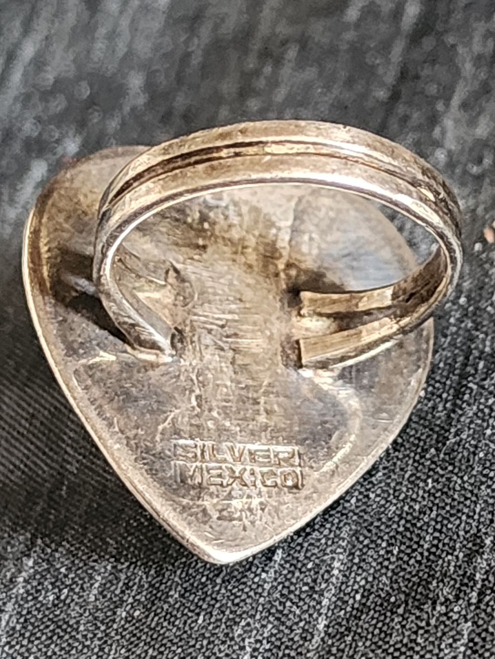 Vintage 1930s Mexican Sterling Silver Heart Ring Translucent Agate Chalcedony - Picture 4 of 5